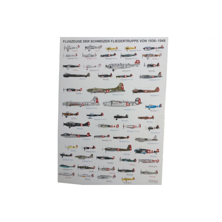Poster - Plakat - Flugzeuge der Schweizer Fliegertruppe - 1936 - 1948
